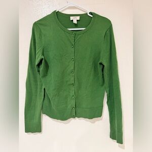 Loft Ann Taylor Green Pima Cotton Button-Up Cardigan Sweater Top